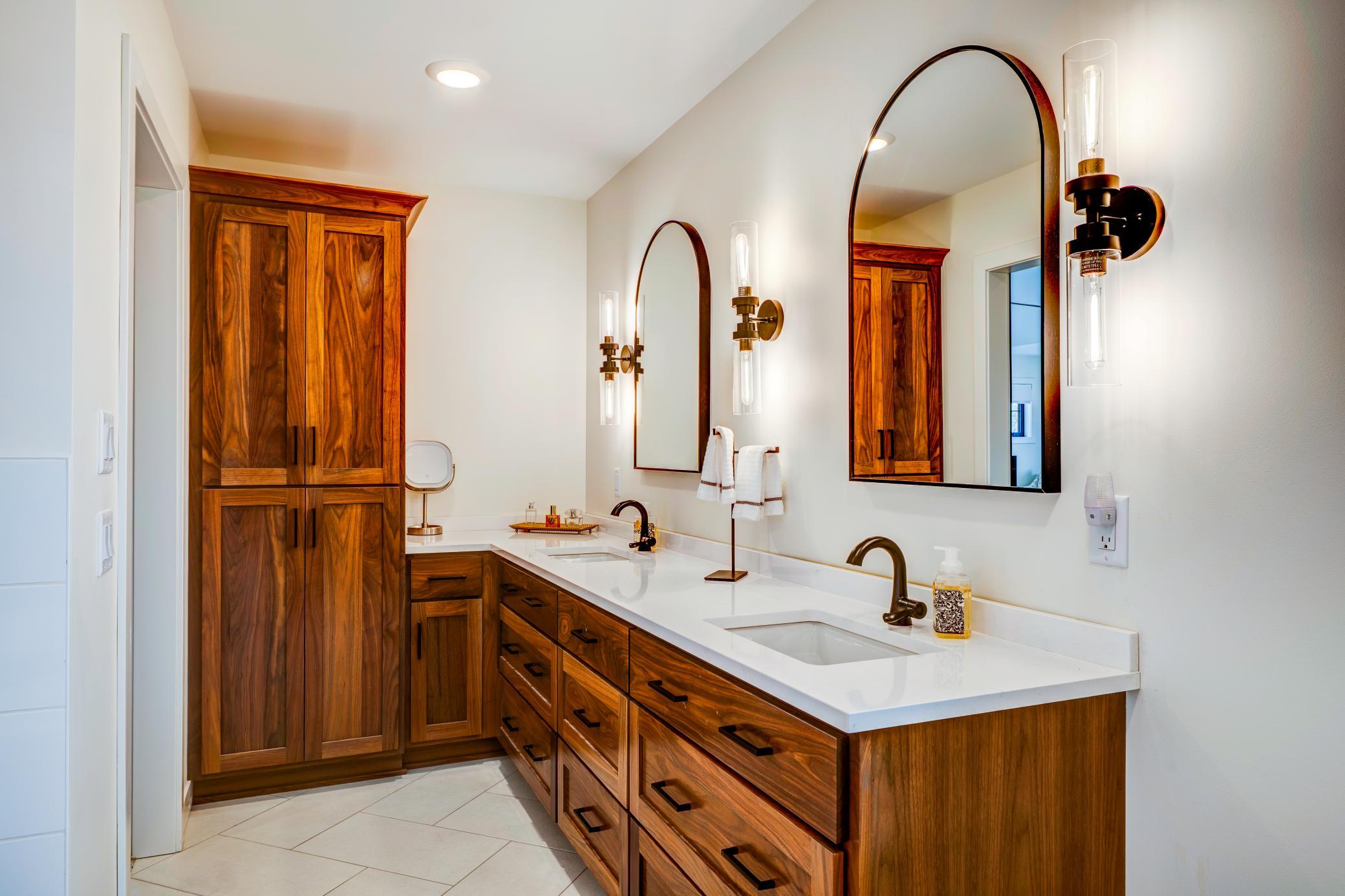 Custom built cabinetry with dual vanities