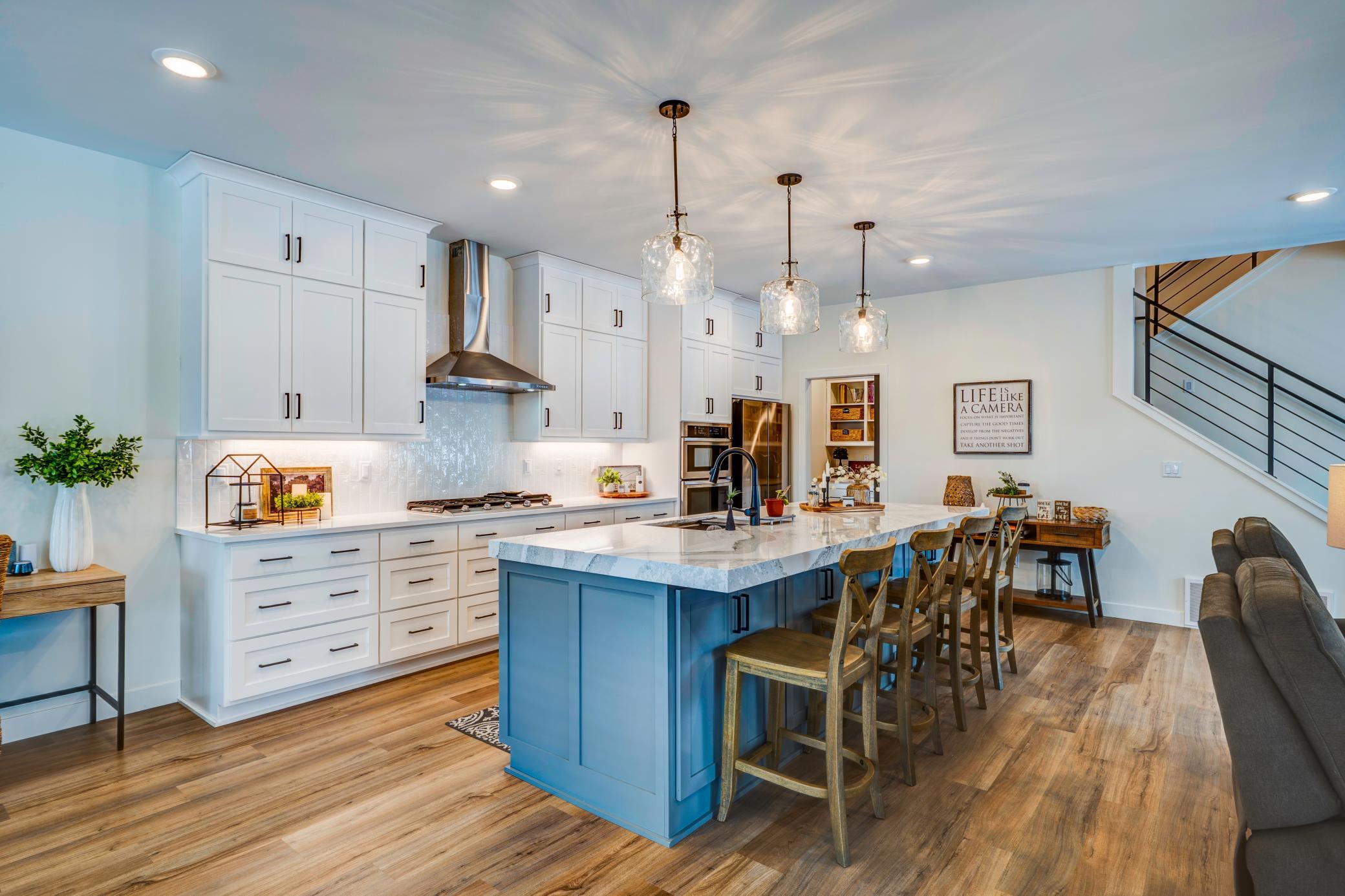 Large custom center island with Cambria counter tops