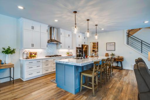 Large custom center island with Cambria counter tops