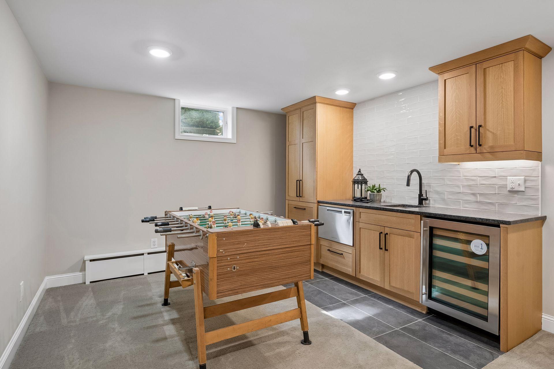 New wet bar and game room.