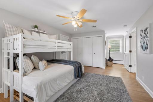 This bedroom on the upper level becomes a 2 room suite with hidden expansion space recently completed with all new finishes, carpet, new sheetrock and the perfect fort or hide-out or teen lounge
