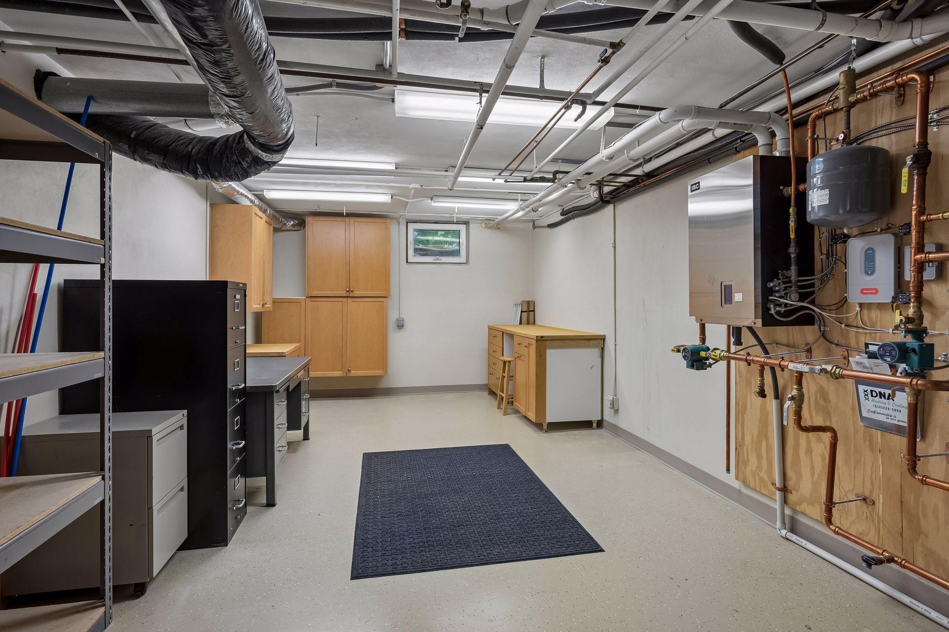 Workshop or storage with built-in cabinets