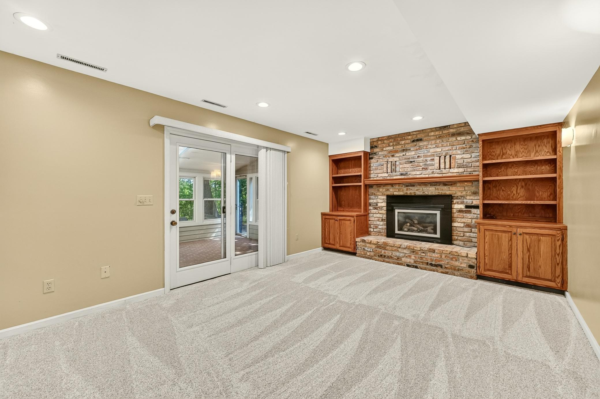 Fireplace in lower level family room