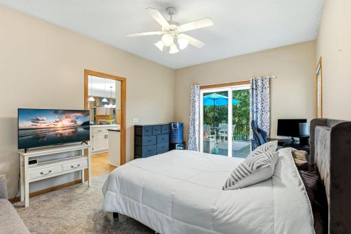 Pocket door between office and kitchen and sliding door to deck..