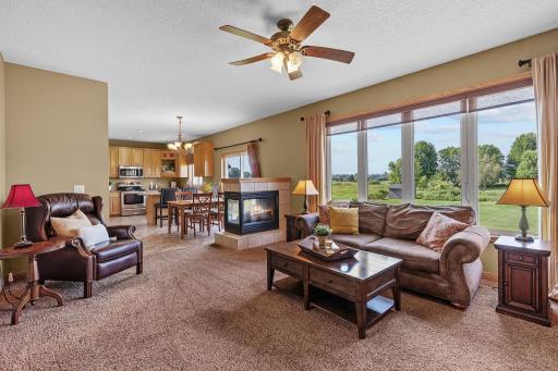 Large Open Great Room with 3 Sided Fire Place