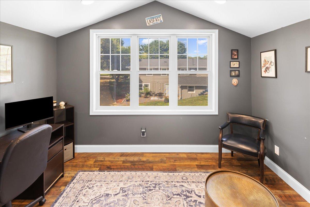 Office space over the detached garage.