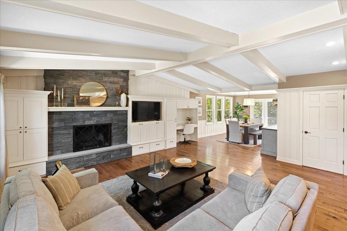 The abundance of windows floods the space with natural light.