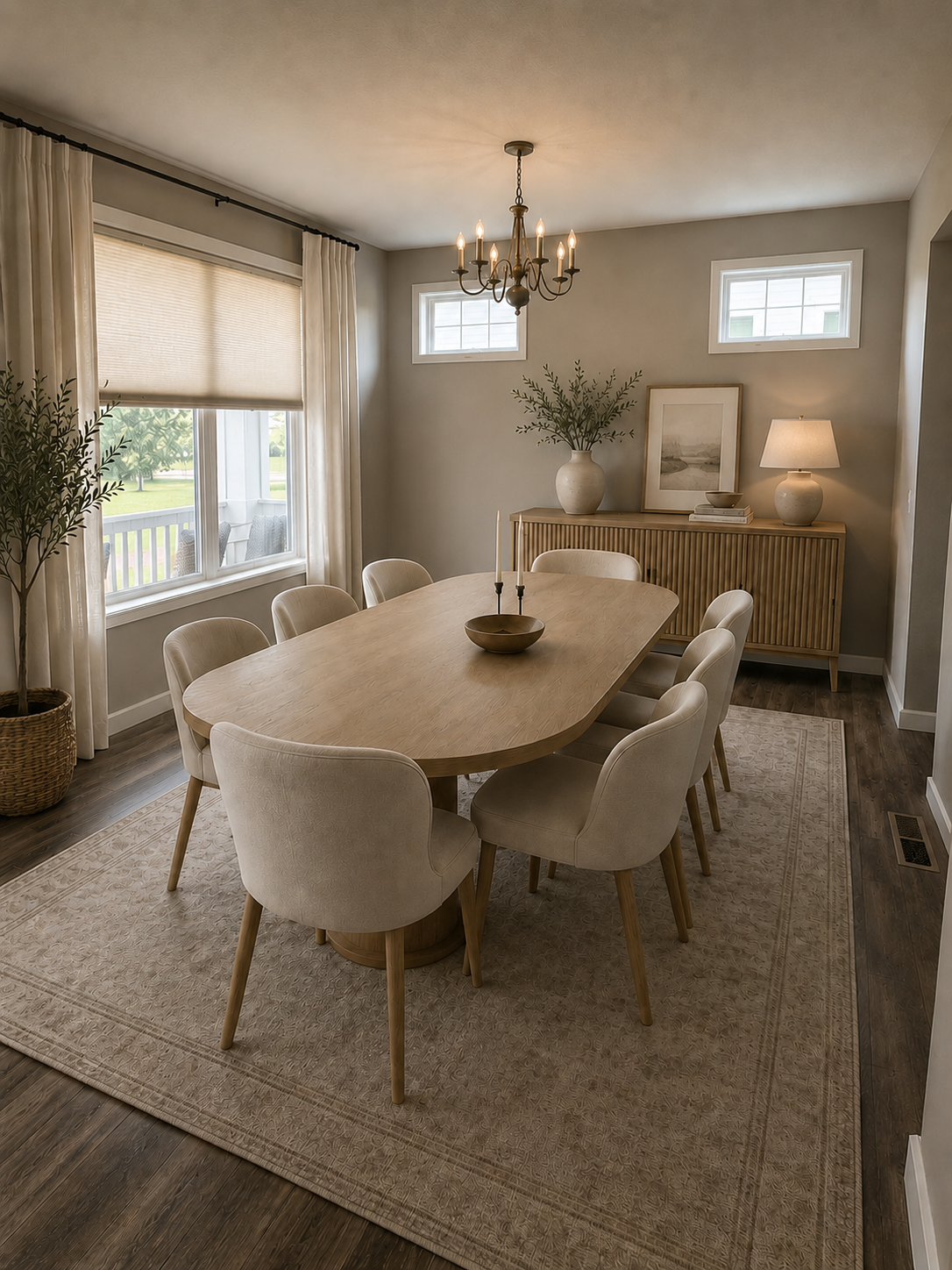 Virtually staged Dining Room off of the front entryway Virtually Staged
