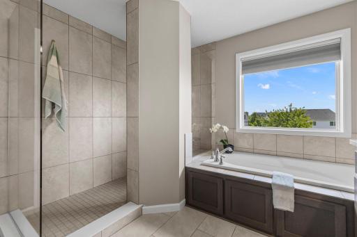 Separate shower and soaking tub in primary bath
