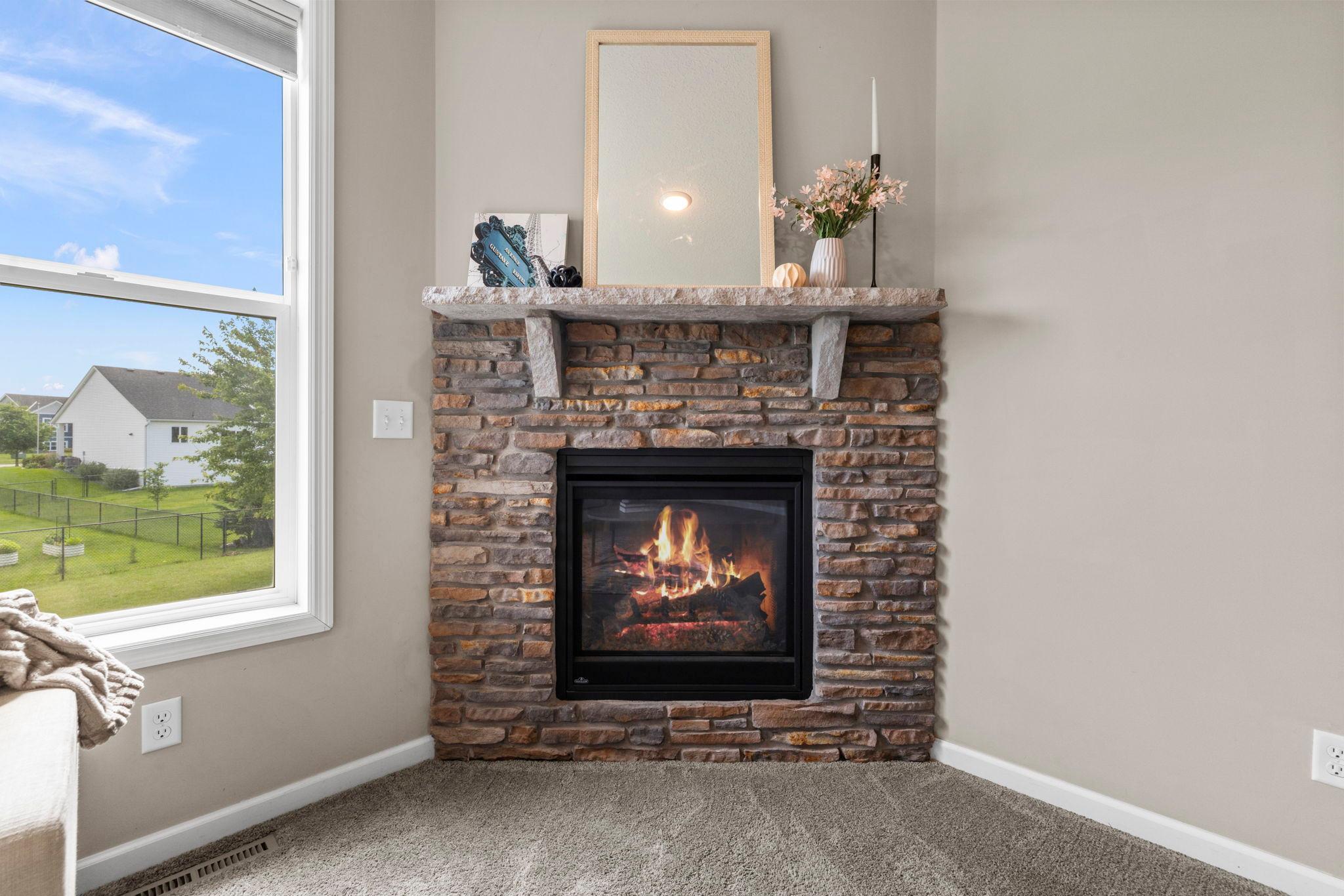 Living Room Stone Fireplace