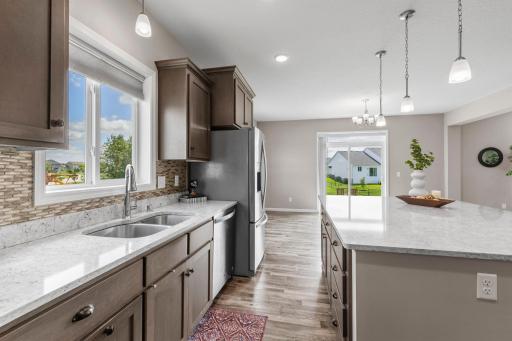 Island has a combination of drawers and doors for maximum storage