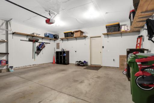 Super clean garage with great storage installed by the current homeowners
