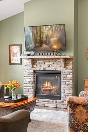 Gas fireplace with stone surround