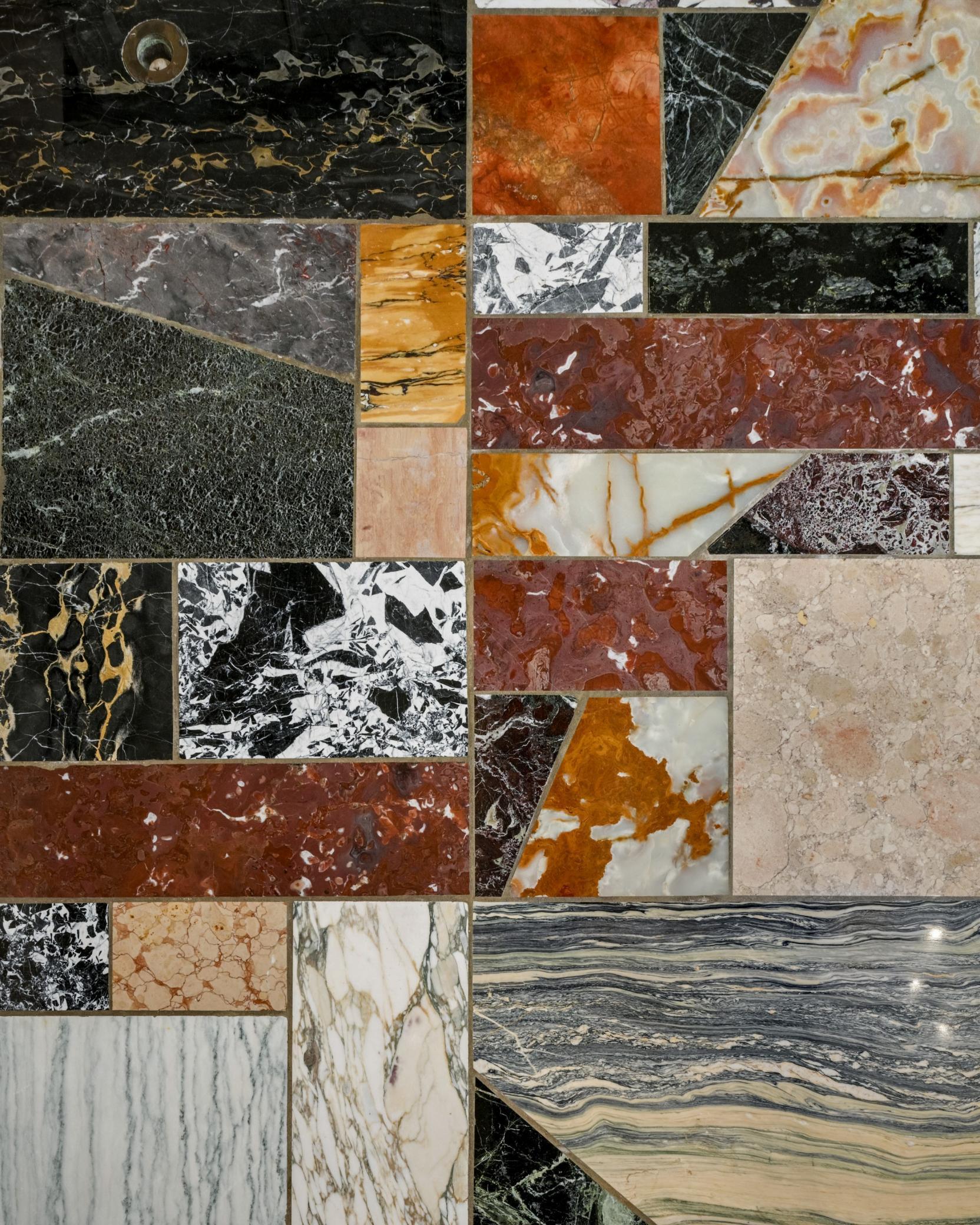 Detail of marble inlay in living room floors