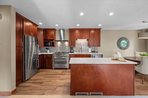 High-end appliances include professional chef Bertazzoni range