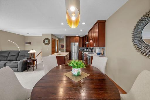 The kitchen is gorgeous, with cherry cabinets and high-end stainless steel appliances.