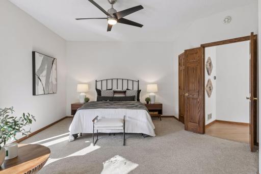 Main Floor Bedroom with double doors - freshly painted (closet is on the right)
