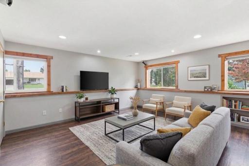 Virtually staged family room in lower level