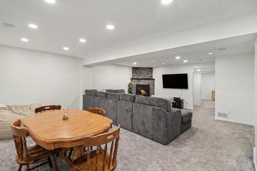 Gas fireplace in lower level great room