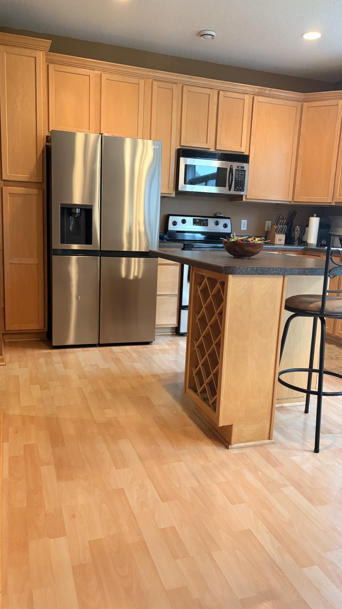 Custom island w wine rack & seating