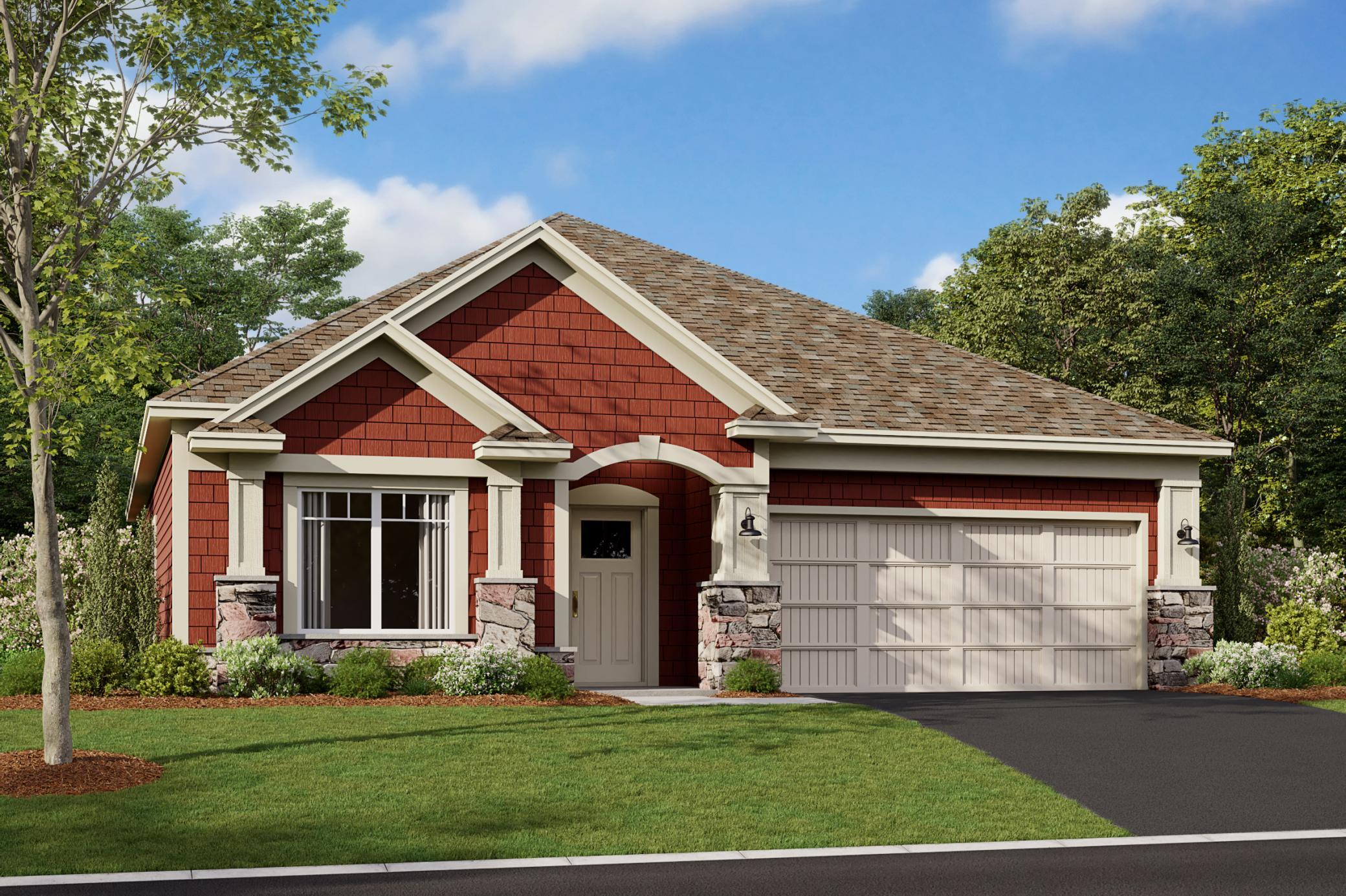 Exterior rendering of home with sod and landscaping - both are included with the home, along with irrigation!