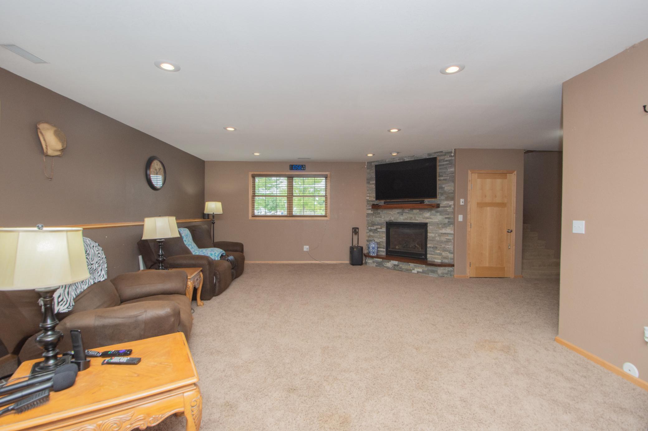 family room with gas fireplace