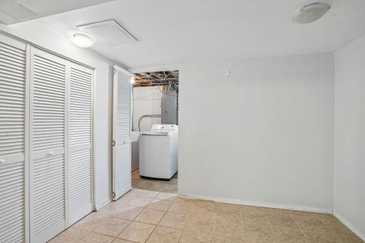 Lower level laundry room storage