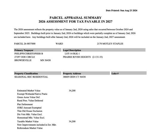Tax Value Appraisal $34,200