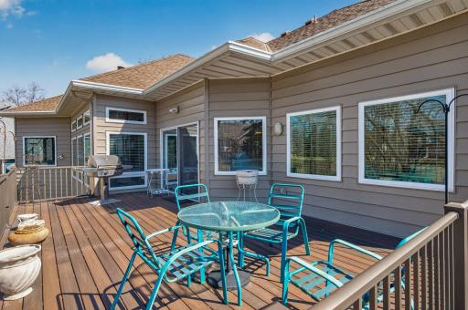 Large maintenance free deck includes a natural gas Weber Grill