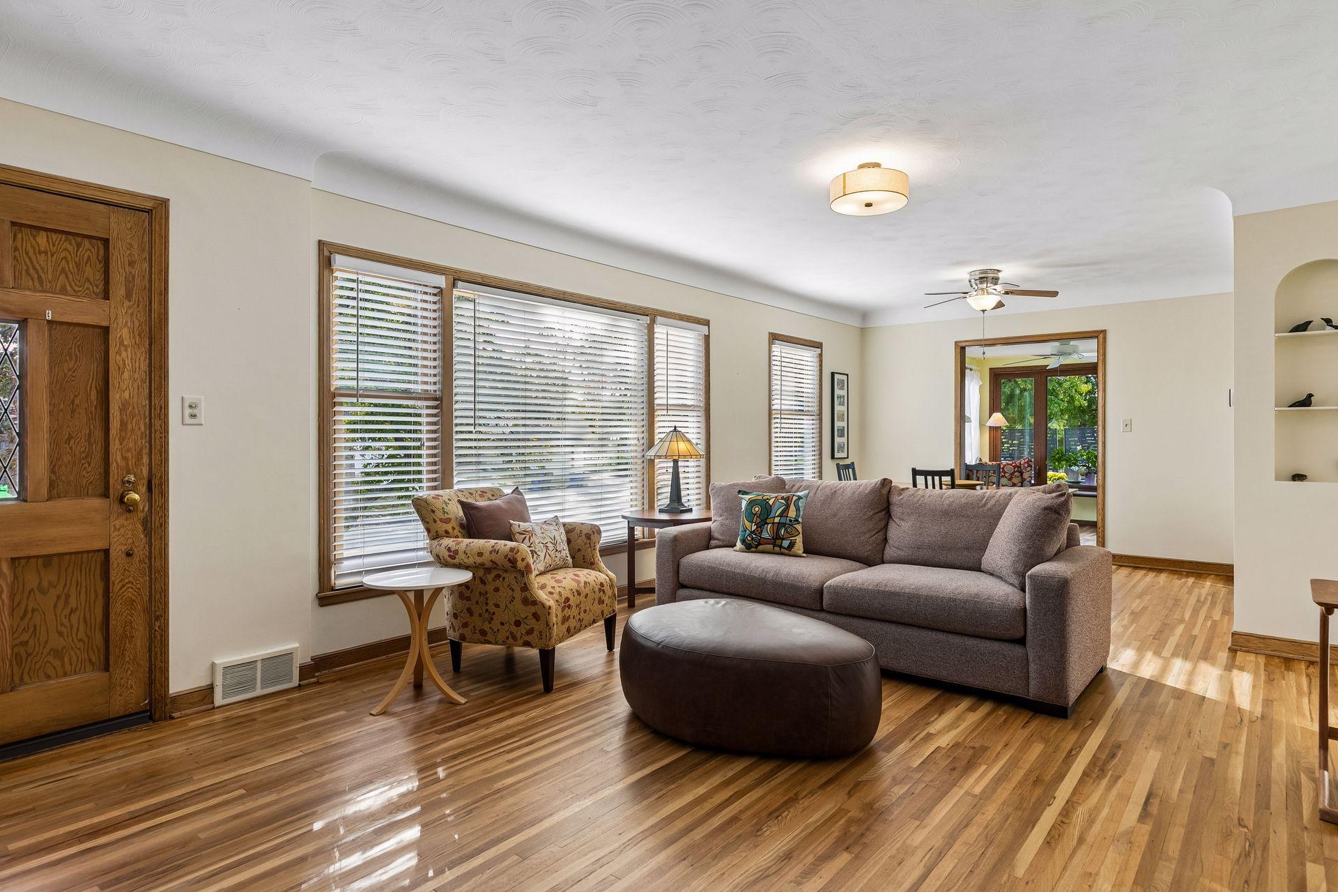 Walls of windows in the living room & dining room.