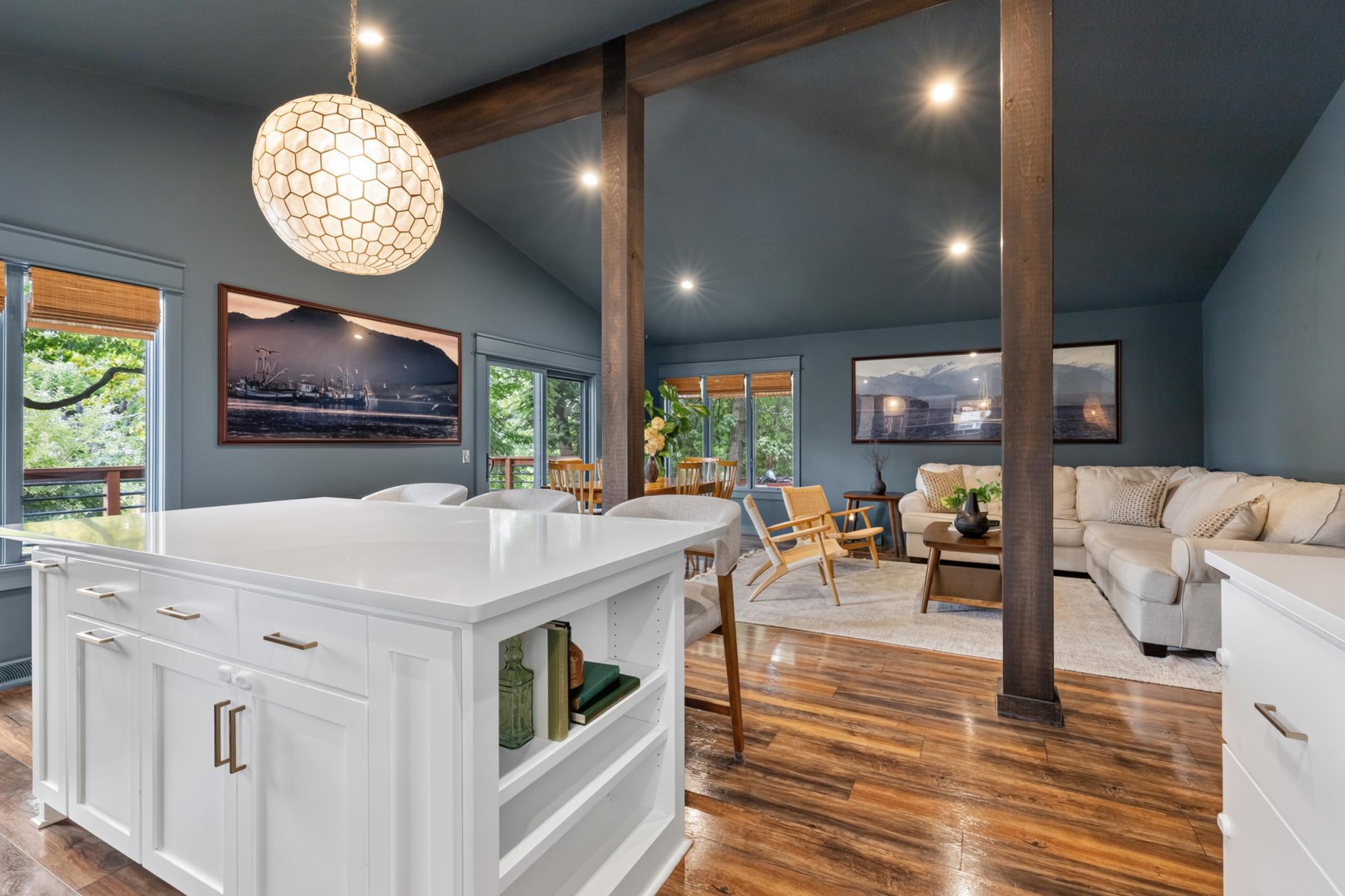 Vaulted ceilings and luxury vinyl plank flooring