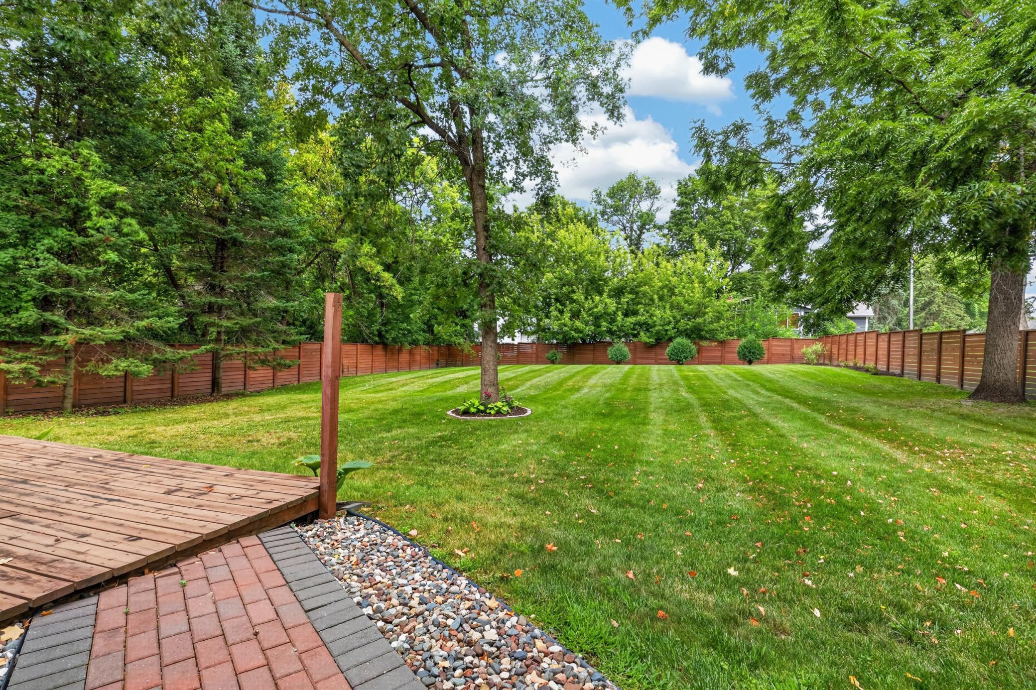 Fenced-in backyard with expansive green space