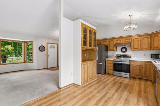 Open feel from kitchen, dining, living areas