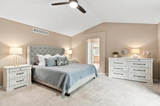 Primamry en suite has a linen closet and his and hers closets