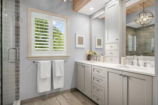 Primary Bathroom w/Double Vanity, Custom Lighting & Cabinets, Heated Floors & More!