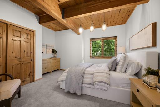 2nd Floor Bedroom w/Beamed & Wood Ceilings. Custom Lighting.