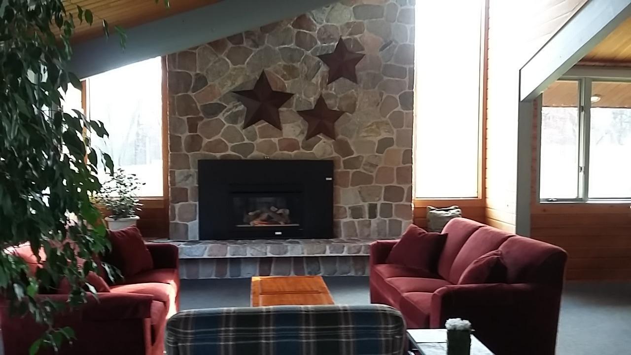 cozy fireplace, one of two