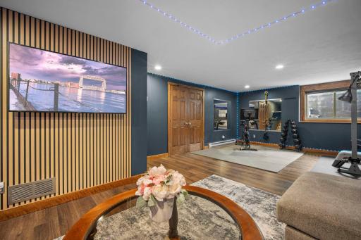 Spacious lower level with family room and flex area currently setup perfect for a exercise nook.