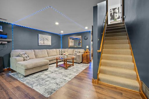 Beautiful LVP flooring spans into the lower level.