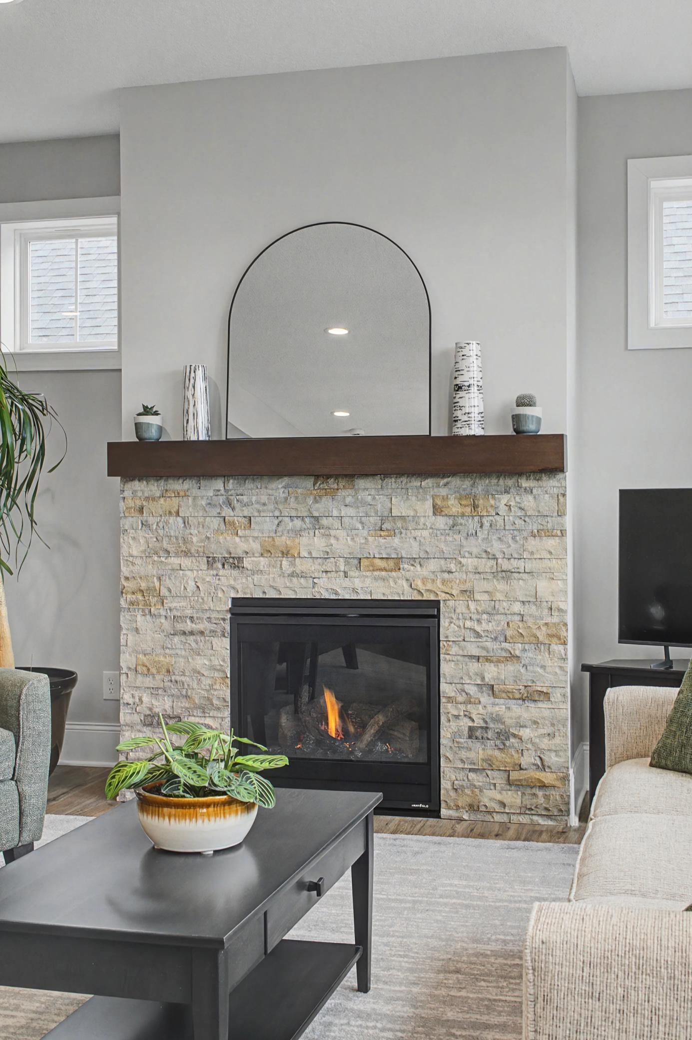 Gas Fireplace can accommodate TV above