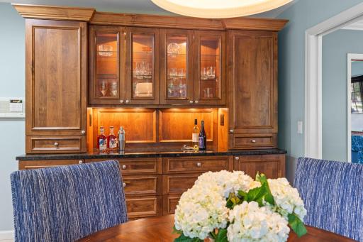 An ideal coffee bar, beverage station, or serving space when hosting.
