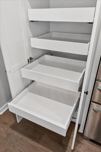 Roll out shelves in pantry make access easy