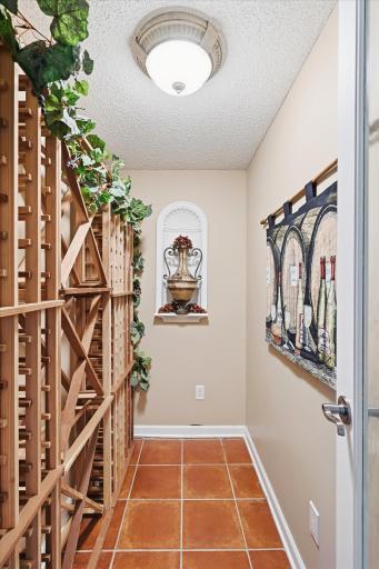 Wine storage adds character and convenience to the lower level.
