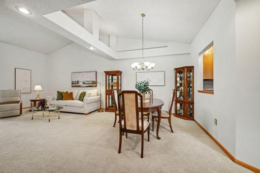 Dining Room-drop beams define the space