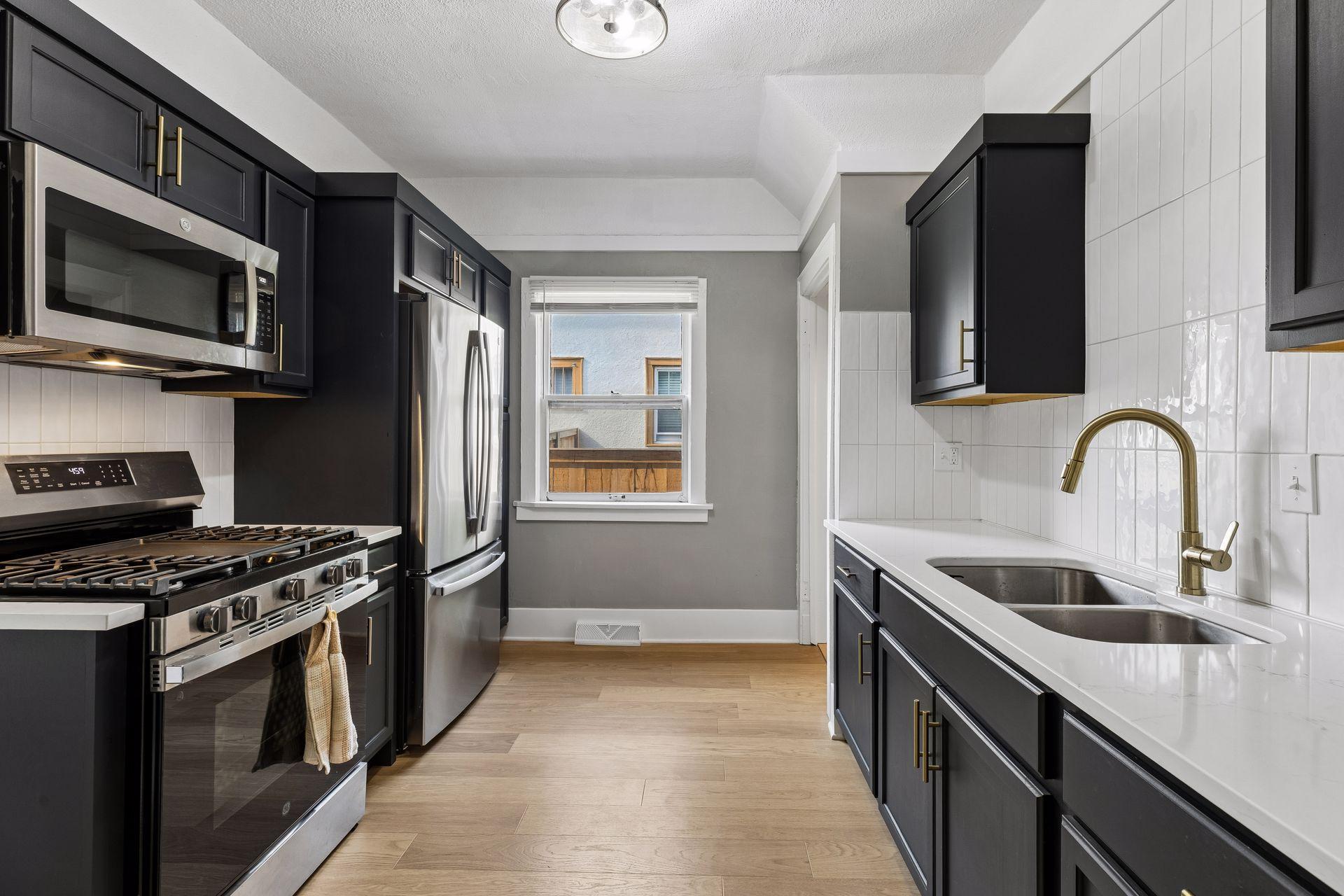 Kitchen features new stainless-steel appliances