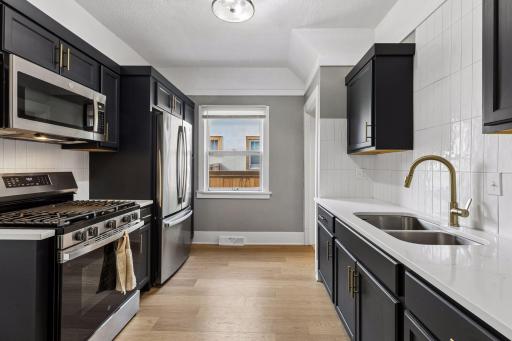 Kitchen features new stainless-steel appliances