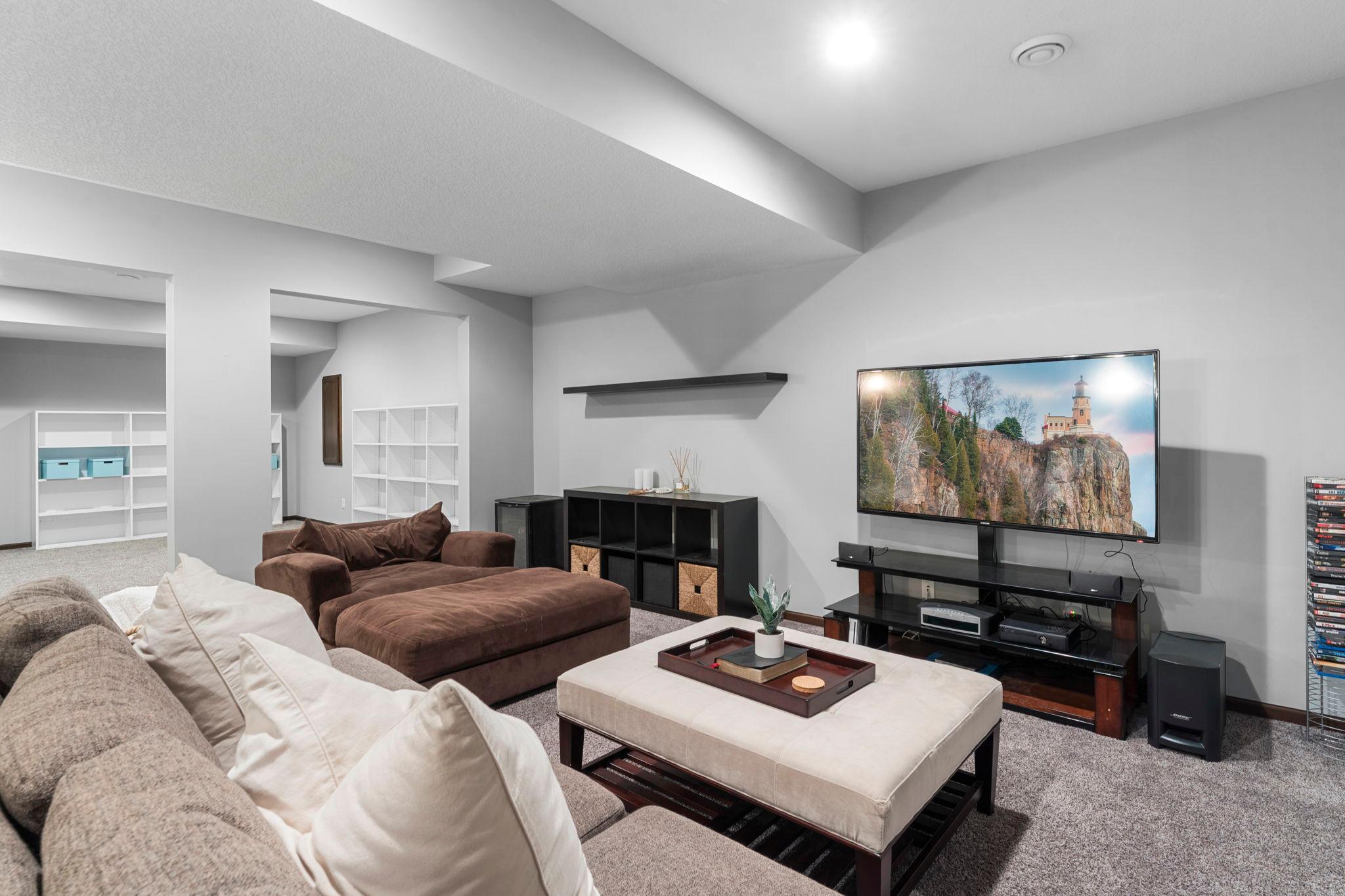 The lower level family room ideal for entertaining or relaxing.