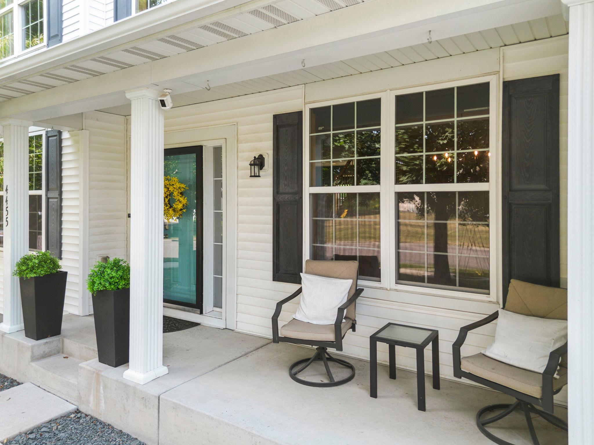 The welcoming front porch is the perfect place to enjoy a morning cup of coffee.