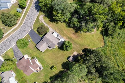 Overhead view showcasing the oversized lot and private backyard setting.