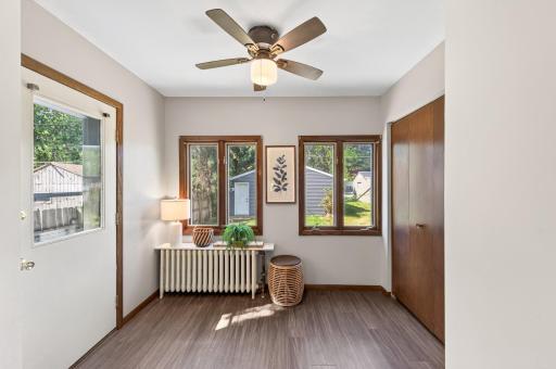 A closer view of the mudroom area just off the backdoor. A fantstic layout with the coat closet within reach of arriving at the home.